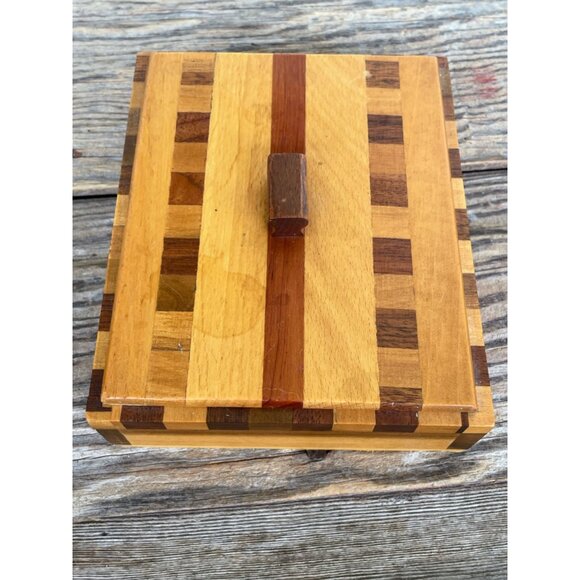 Vintage 1960s Parquet Marquetry Lidded Wood Box MCM - Picture 3 of 16